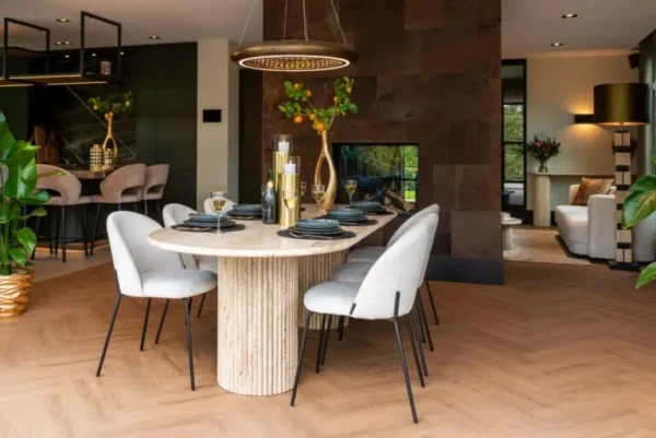masa dining ovala bej din travertin