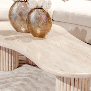 Masa de cafea ovala bej natur din travertin Rhodos