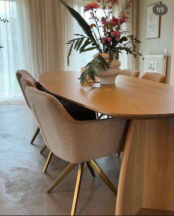 Set 2 scaune dining rotative din tesatura bej/auriu Hofu - imagine 6