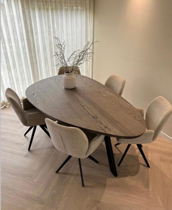 Set 2 scaune dining rotative din tesatura bej/negru Misaki - imagine 6