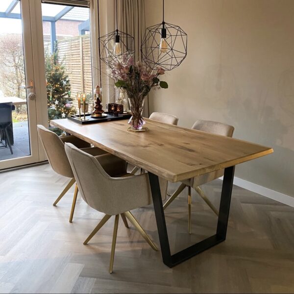 Set 2 scaune dining rotative din tesatura bej/auriu Hofu - imagine 2