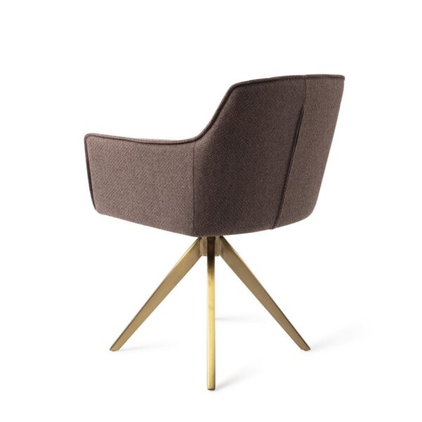 Set 2 scaune dining rotative din tesatura maro inchis/auriu Hofu - imagine 3