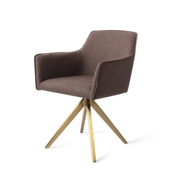 Set 2 scaune dining rotative din tesatura maro inchis/auriu Hofu - imagine 2