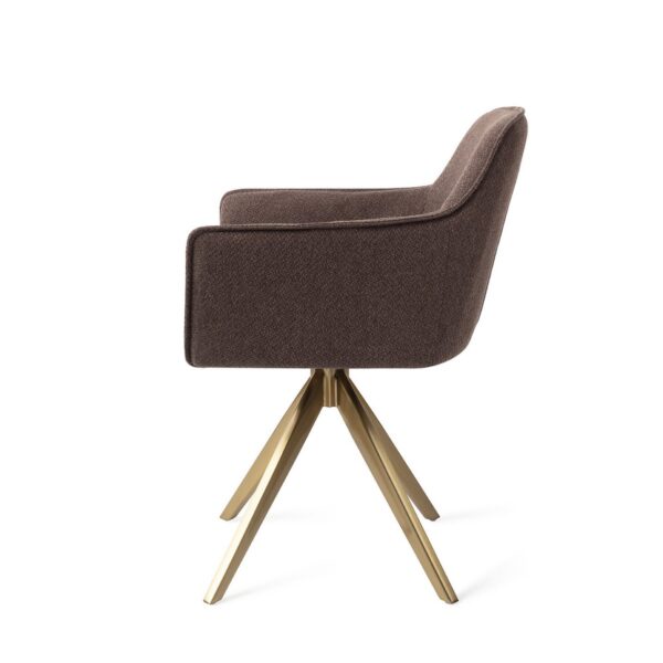 Set 2 scaune dining rotative din tesatura maro inchis/auriu Hofu - imagine 4
