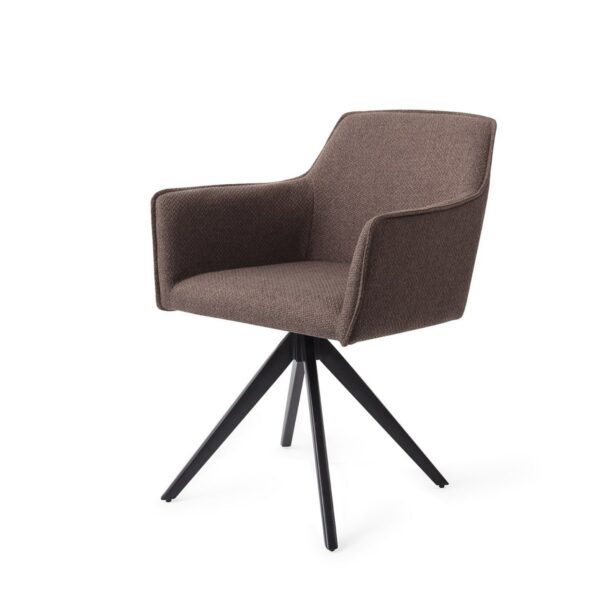 Set 2 scaune dining rotative din tesatura maro inchis/negru Hofu - imagine 2