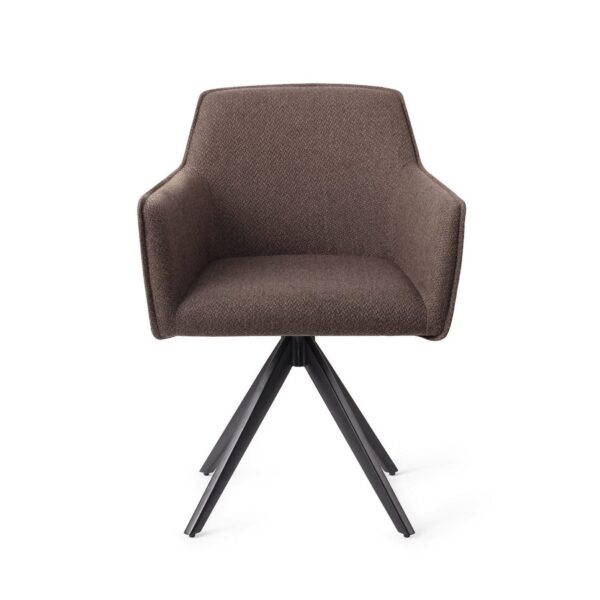 Set 2 scaune dining rotative din tesatura maro inchis/negru Hofu