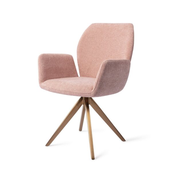 Set 2 scaune dining rotative din tesatura somon/roze Misaki - imagine 2