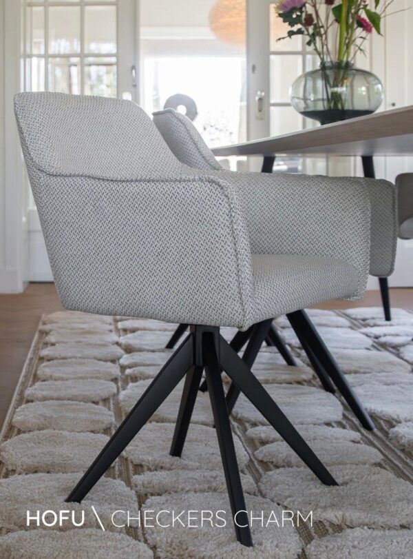 Set 2 scaune dining rotative din tesatura gri deschis/negru Hofu - imagine 2
