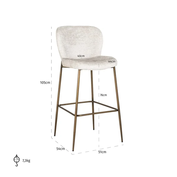 Scaun de bar din tesatura alb ivoire h105,5 Gloria - imagine 8