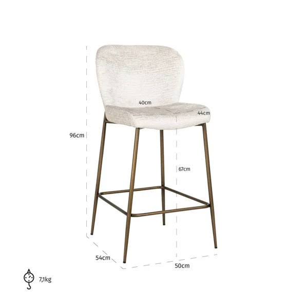 Scaun de bar din tesatura alb ivoire h96 Gloria - imagine 6