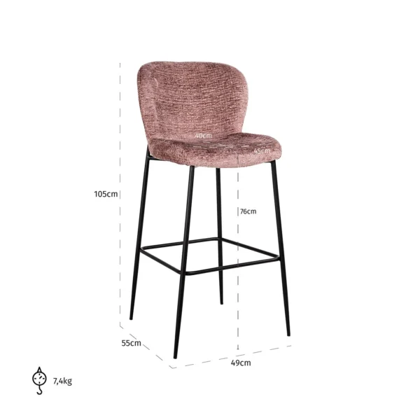 Scaun de bar din tesatura roz h105,5 Gloria - imagine 7