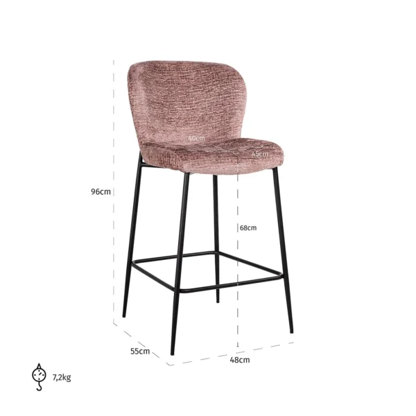 Scaun de bar din tesatura roz h96 Gloria - imagine 7