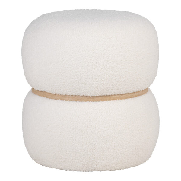 Taburet alb din boucle cu insertie de lemn Francesca