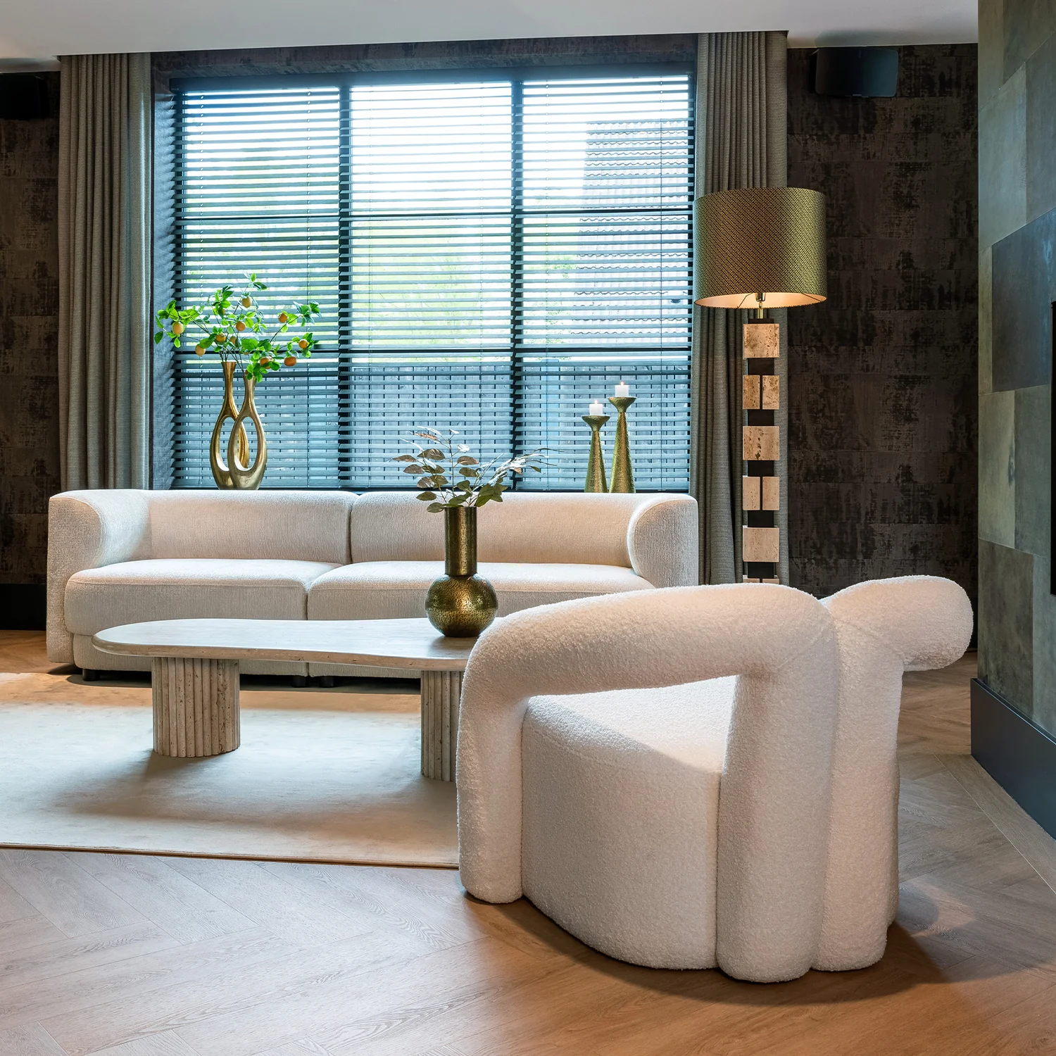 Fotoliu alb din tesatura boucle Palaiseau - imagine 9