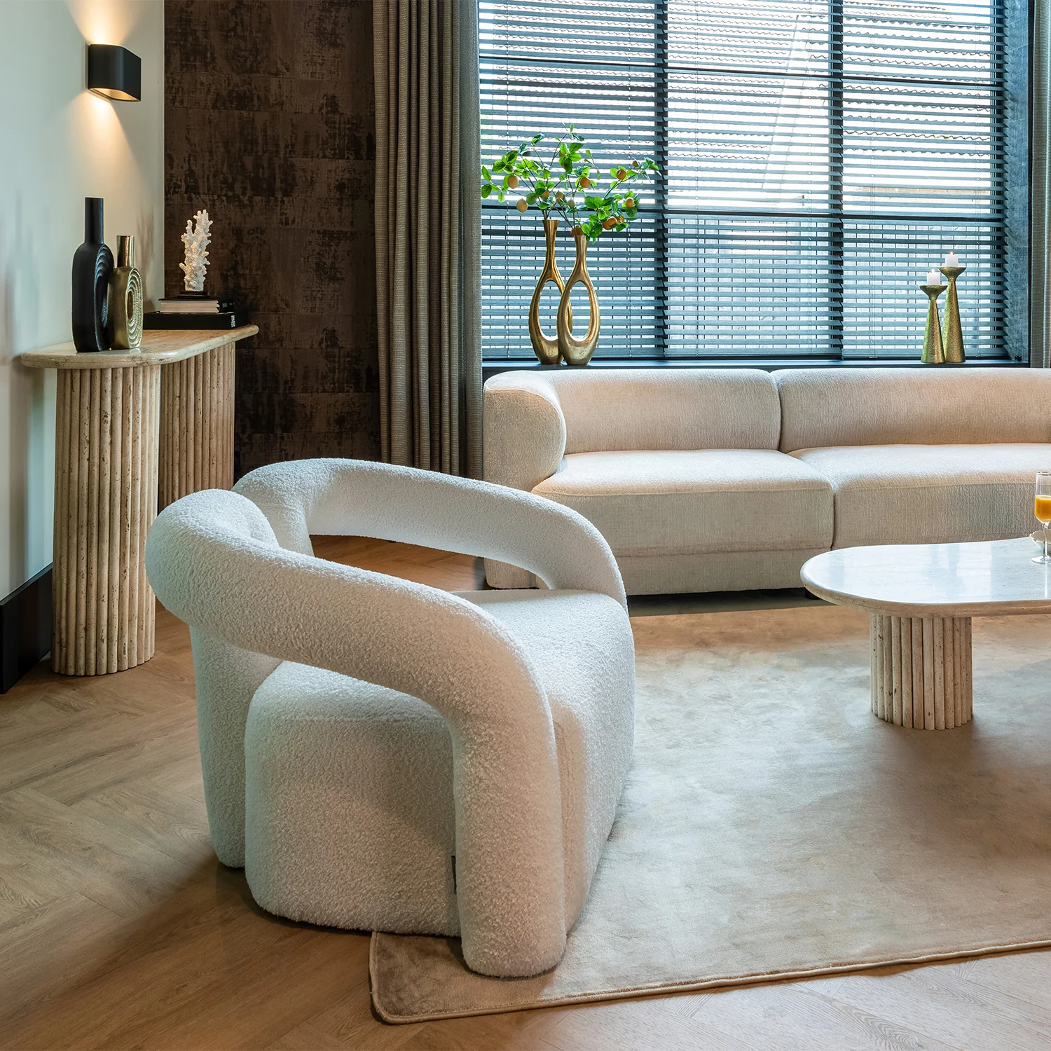 Fotoliu alb din tesatura boucle Palaiseau - imagine 2