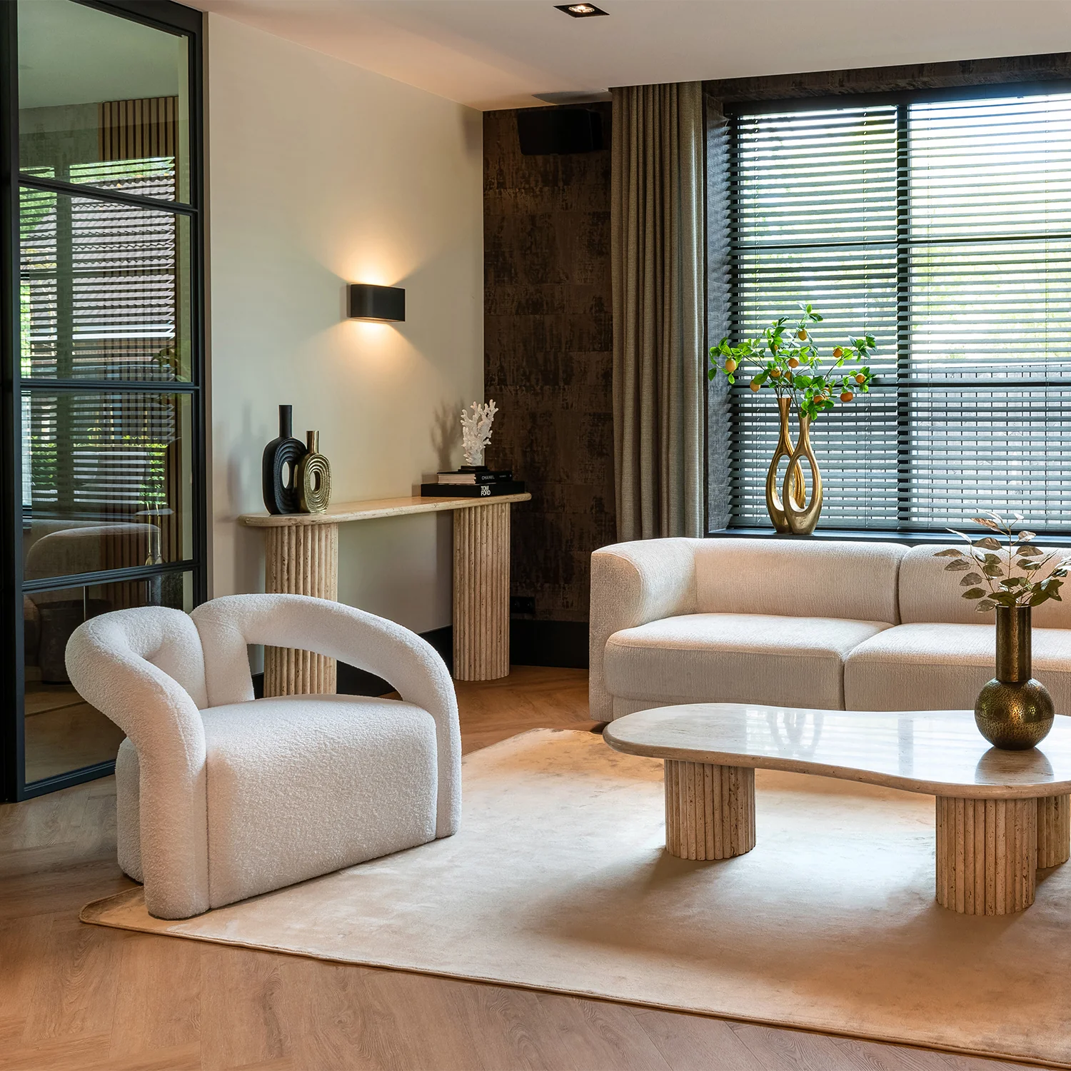 Fotoliu alb din tesatura boucle Palaiseau - imagine 8