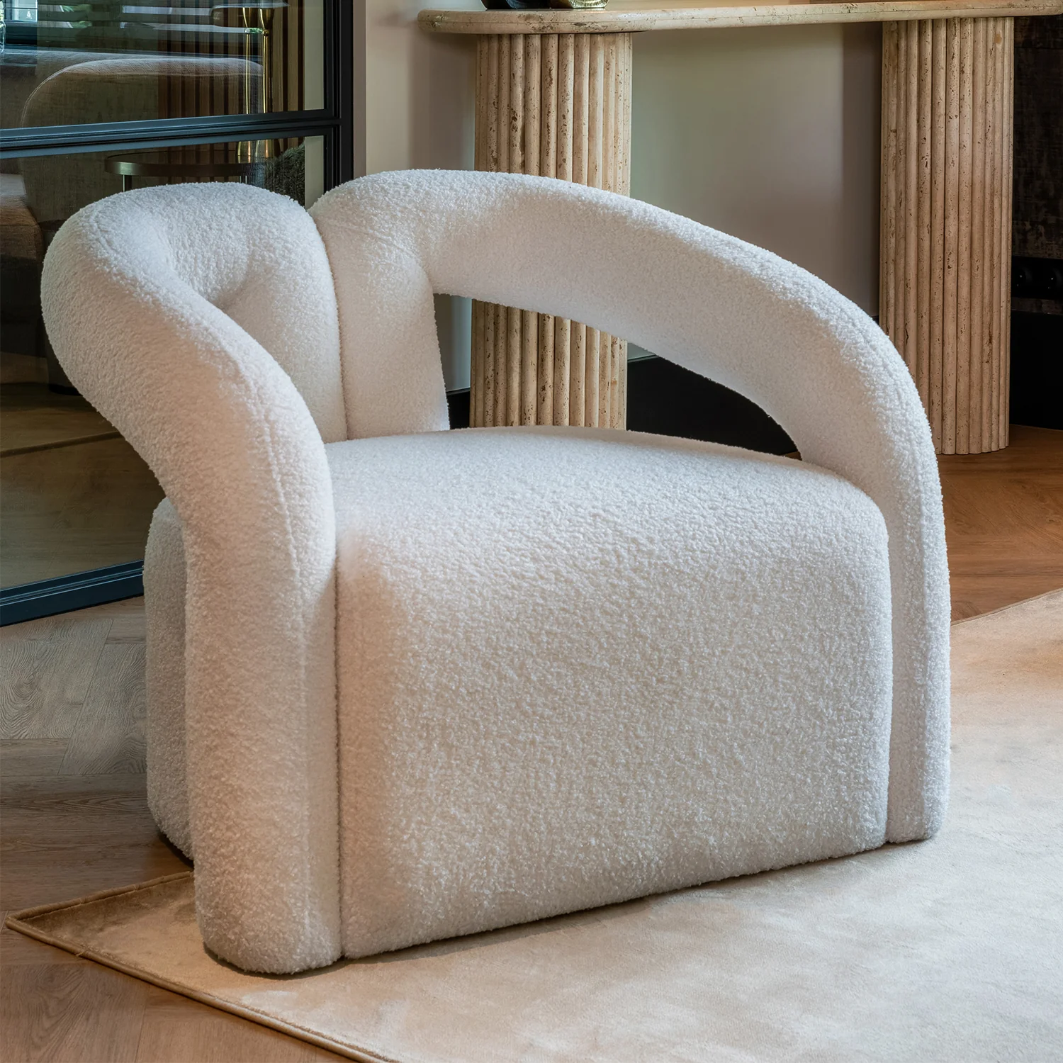 Fotoliu alb din tesatura boucle Palaiseau - imagine 10