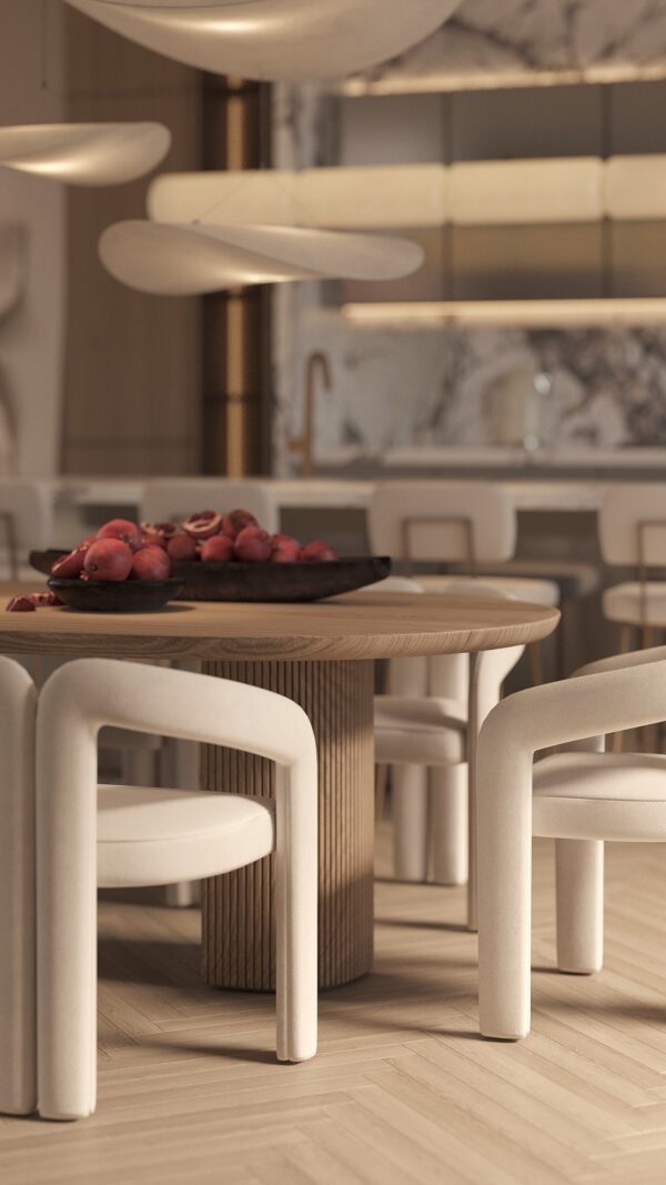 Scaun dining alb bej din tesatura de bumbac Chambery - imagine 7