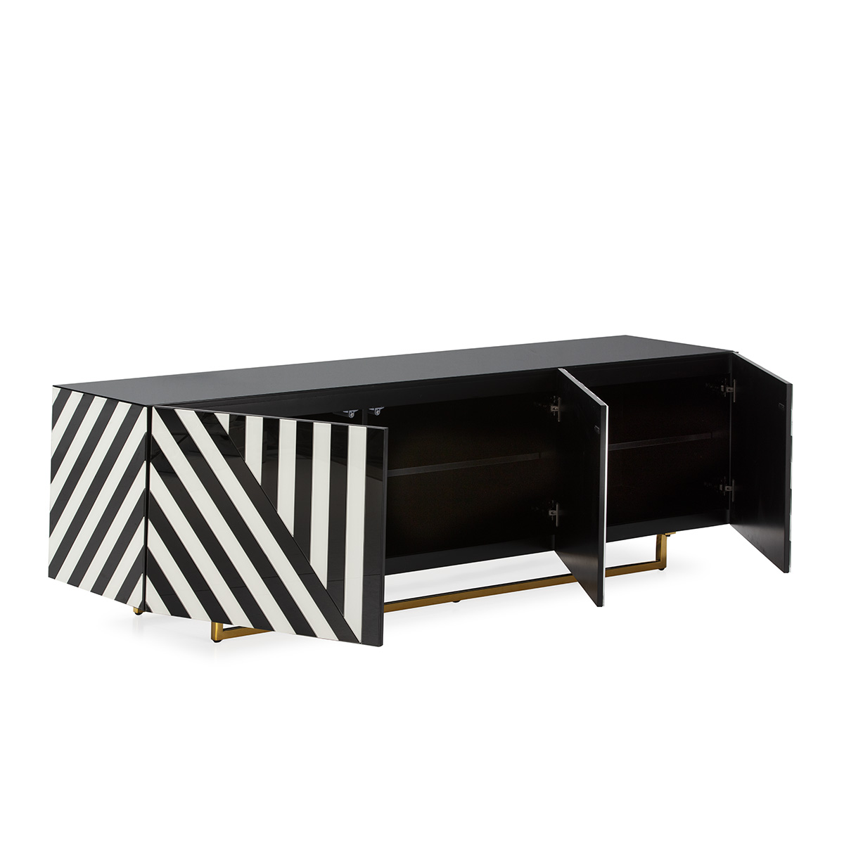 Comoda TV alb/negru din sticla si otel Quebec - imagine 4