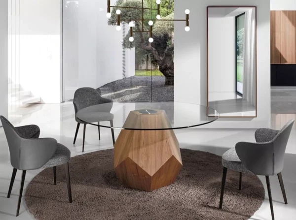 Masa dining maro din lemn de pin si sticla Ø150 Diamond - imagine 4