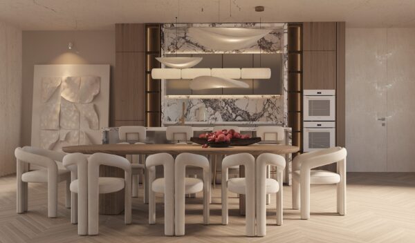 Scaun dining alb bej din tesatura de bumbac Chambery - imagine 8