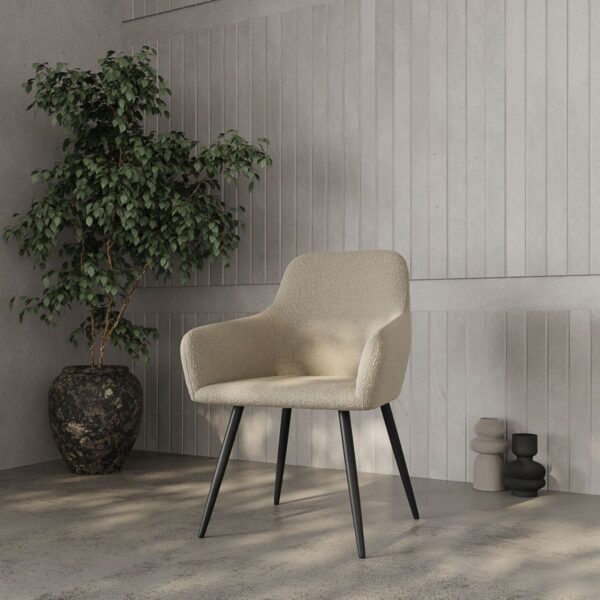 Set 2 scaune dining alb din tesatura boucle Harbo - imagine 5