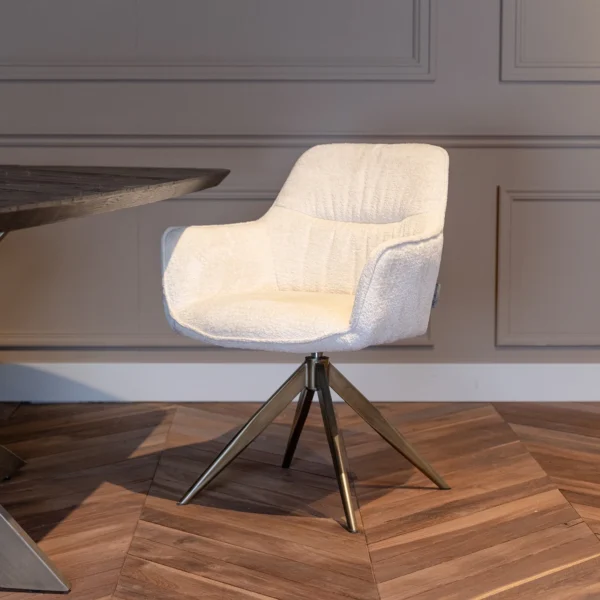 Scaun dining rotativ alb din catifea chenille Hermes - imagine 2