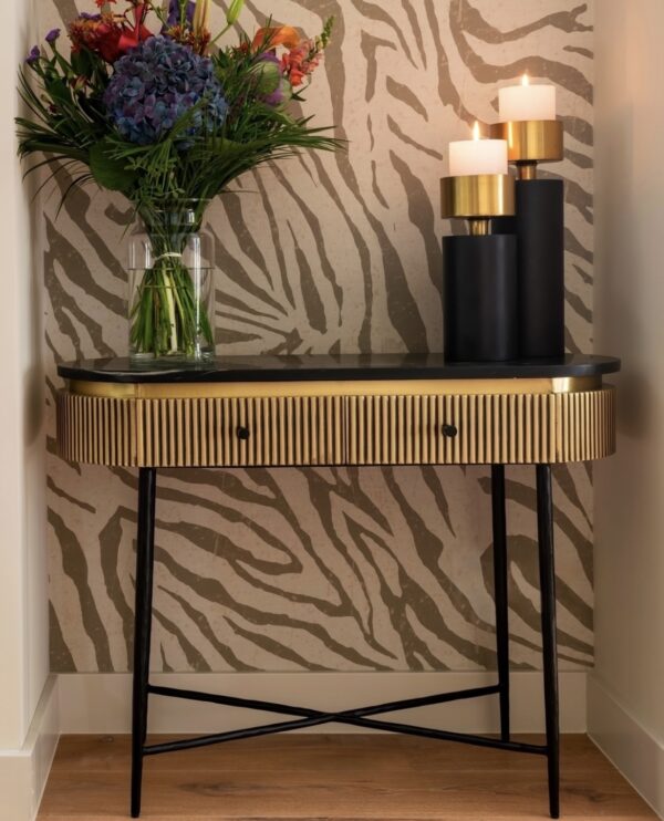Consola aurie/neagra din MDF si marmura Ironville - imagine 2