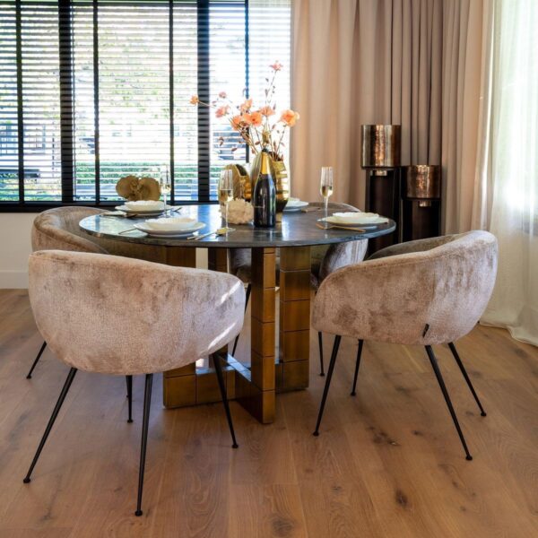 Masa dining rotunda aurie/neagra din MDF si marmura Indianna - imagine 2