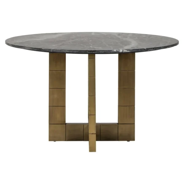 Masa dining rotunda aurie/neagra din MDF si marmura Indianna - imagine 4
