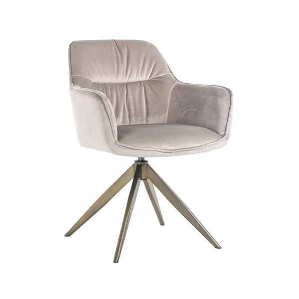 Scaun dining rotativ bej kaki din catifea Hermes