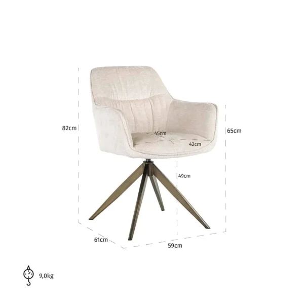 Scaun dining rotativ alb din catifea chenille Hermes - imagine 11