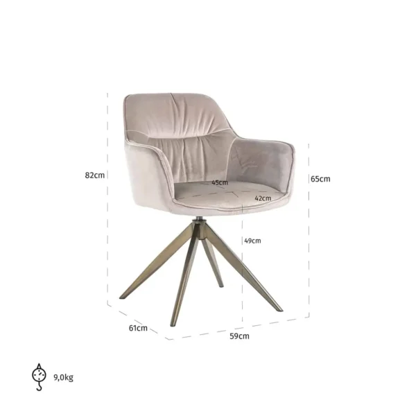 Scaun dining rotativ bej kaki din catifea Hermes - imagine 7