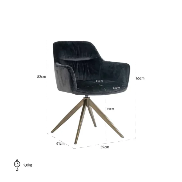 Scaun dining rotativ negru antracit din catifea Hermes - imagine 5