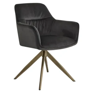 Scaun dining rotativ negru antracit din catifea Hermes