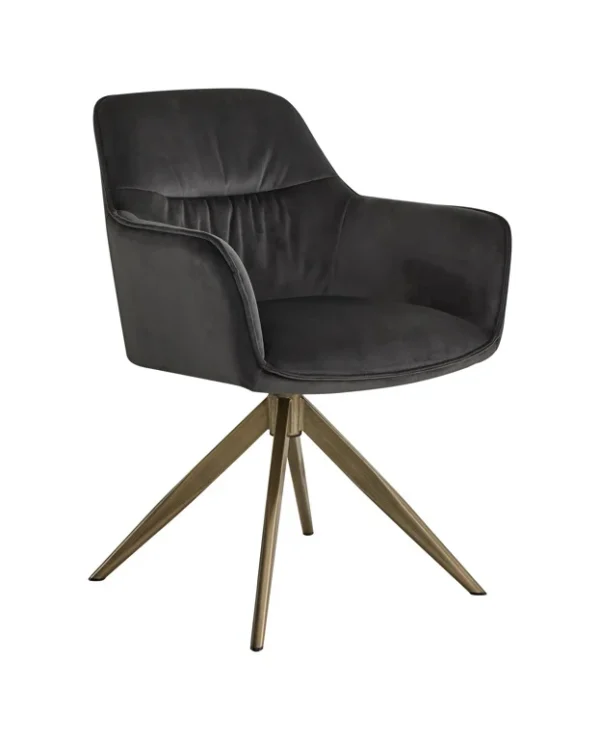 Scaun dining rotativ negru antracit din catifea Hermes - imagine 2