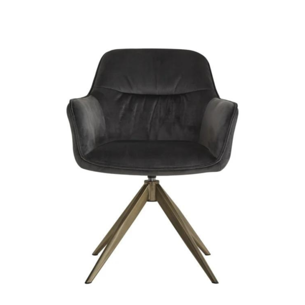 Scaun dining rotativ negru antracit din catifea Hermes