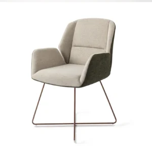 Set 2 scaune dining din tesatura verde bej/roze Myoko