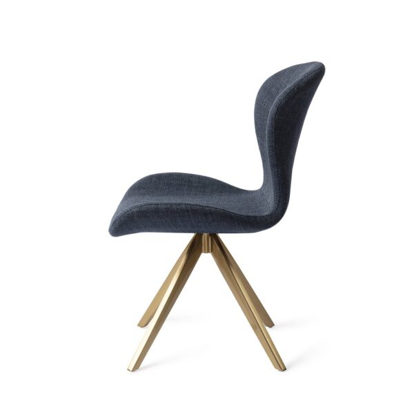 Set 2 scaune dining rotative din tesatura bleumarin/auriu Moji - imagine 3