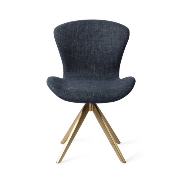Set 2 scaune dining rotative din tesatura bleumarin/auriu Moji
