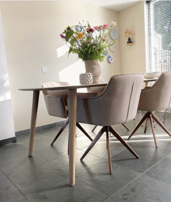 Set 2 scaune dining rotative din tesatura bej/roze Hofu - imagine 2