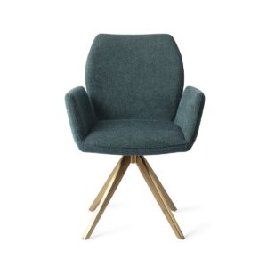 Set 2 scaune dining rotative din tesatura albastru petrol/auriu Misaki