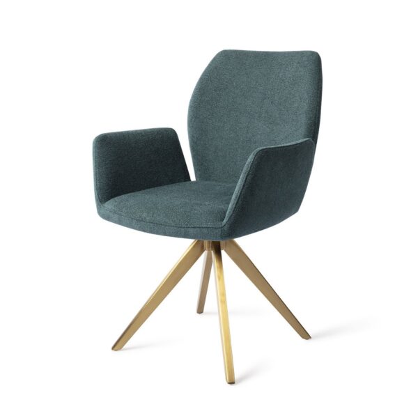 Set 2 scaune dining rotative din tesatura albastru petrol/auriu Misaki - imagine 2