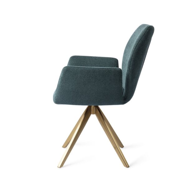Set 2 scaune dining rotative din tesatura albastru petrol/auriu Misaki - imagine 3