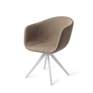 Set 2 scaune dining rotative din tesatura maro/alb Yuni