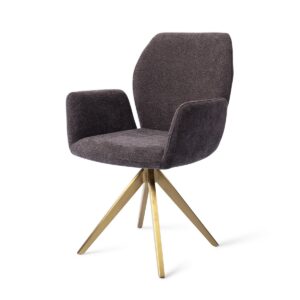 Set 2 scaune dining rotative din tesatura gri inchis/auriu Misaki