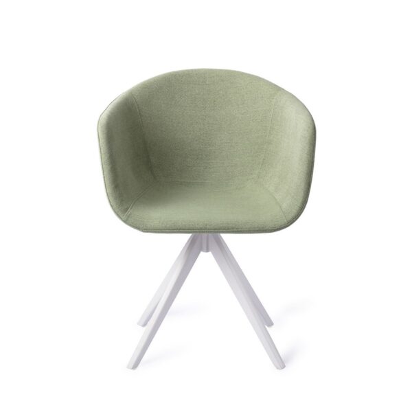 Set 2 scaune dining rotative din tesatura verde/alb Yuni