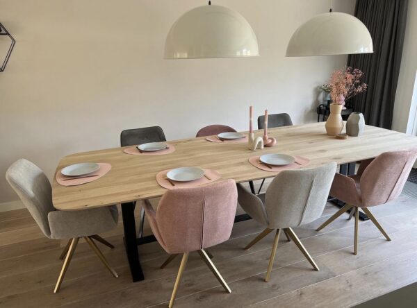Set 2 scaune dining rotative din tesatura gri deschis/alb Misaki - imagine 3
