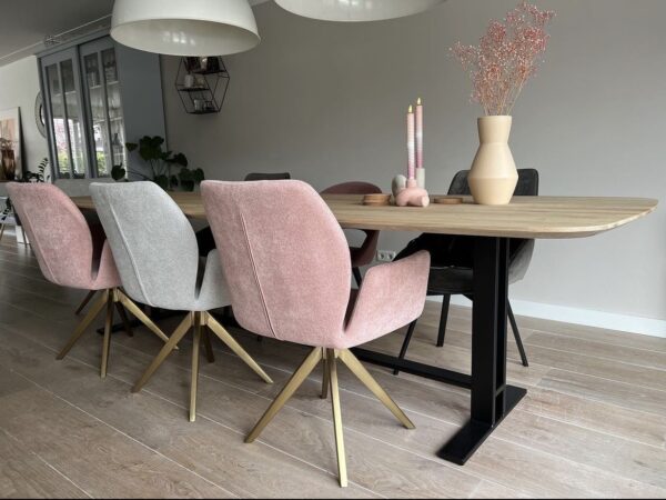 Set 2 scaune dining rotative din tesatura gri deschis/alb Misaki - imagine 2