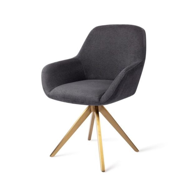 Set 2 scaune rotative dining din tesatura negru/auriu Kushi - imagine 2